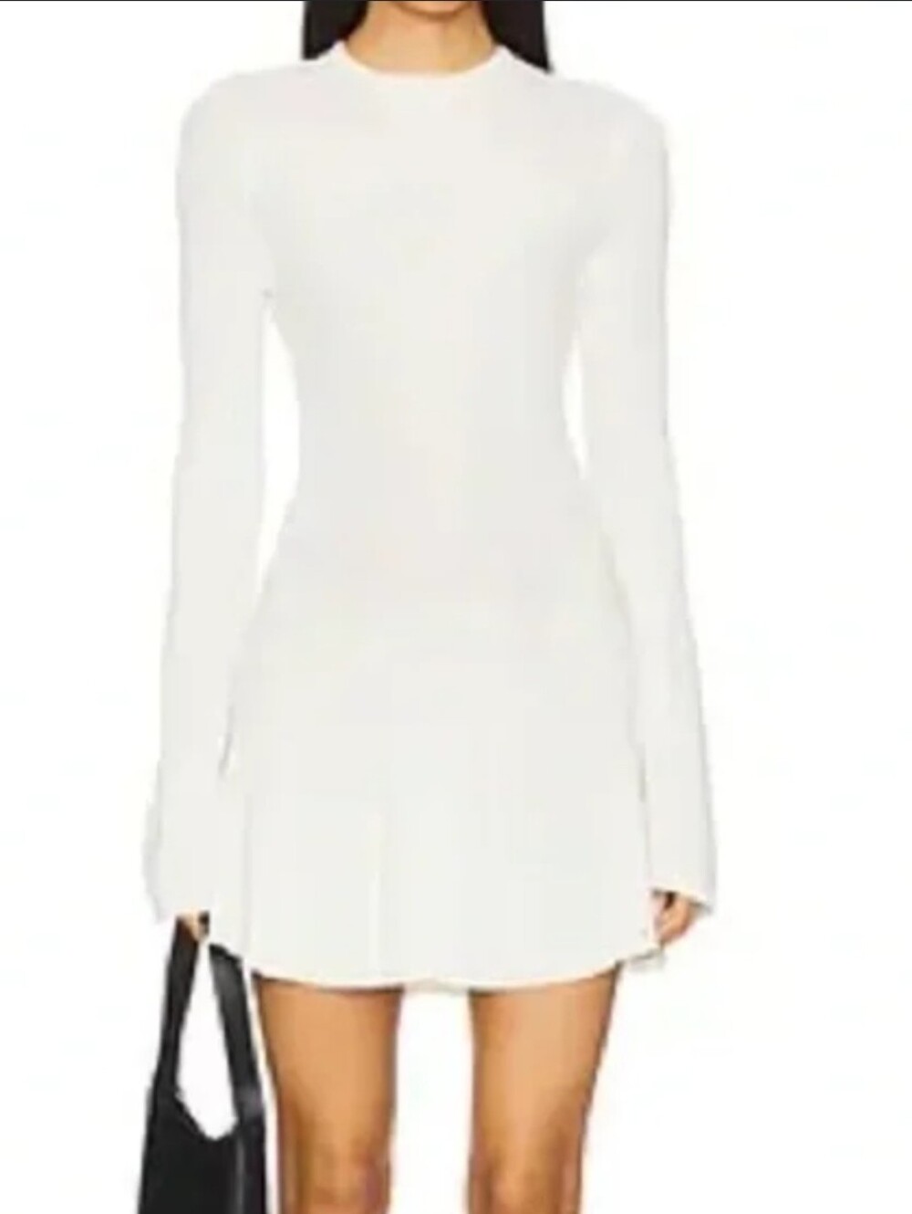 A.L.C. Cream Ribbed Fit-and-Flare Crewneck Sweater Dress